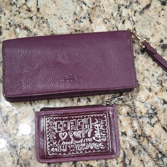 Coach Burgundy Wallet and Card Holder Set - Picture 1 of 9